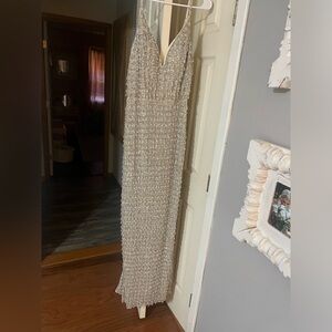 Mac Duggal beaded fringe v neck mermaid dress. Style 5394. Size 14.